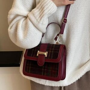 NWOT Vintage Style Burgandy Plaid Crossbody